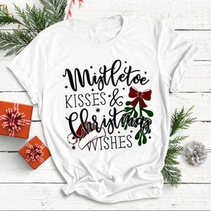 Boutique Christmas Tee "Mistletoe Kisses and Christmas Wishes"